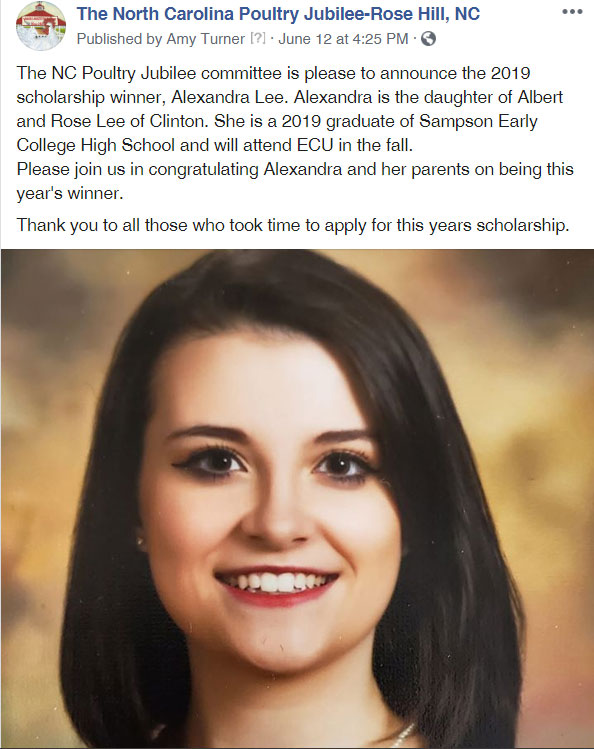 Alexandra Lee 2019 Scholarship Winner